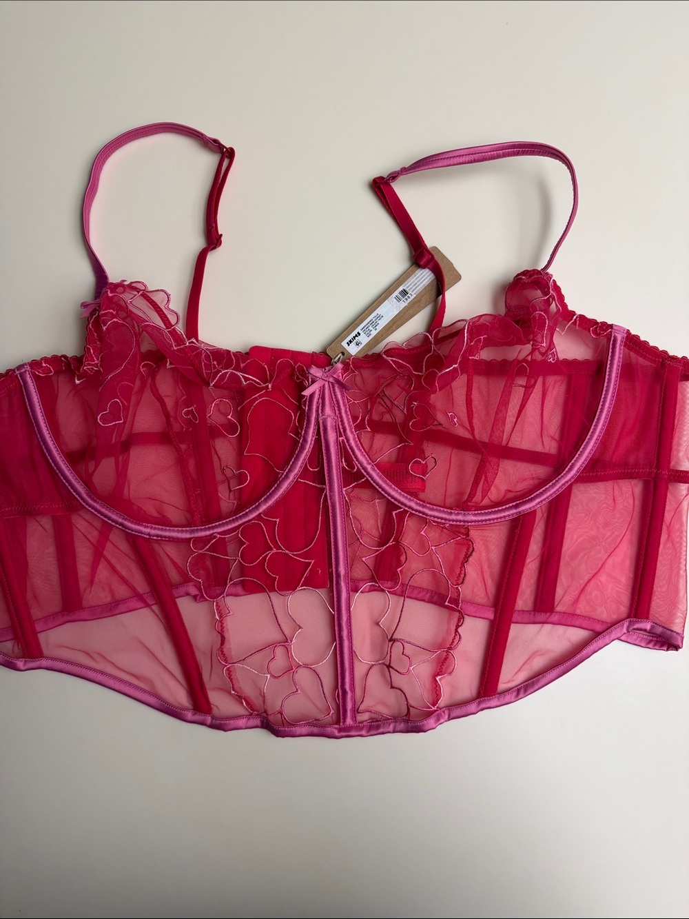 SKIMS Embroidered Tulle Unlined Demi Corset in Punch 3X